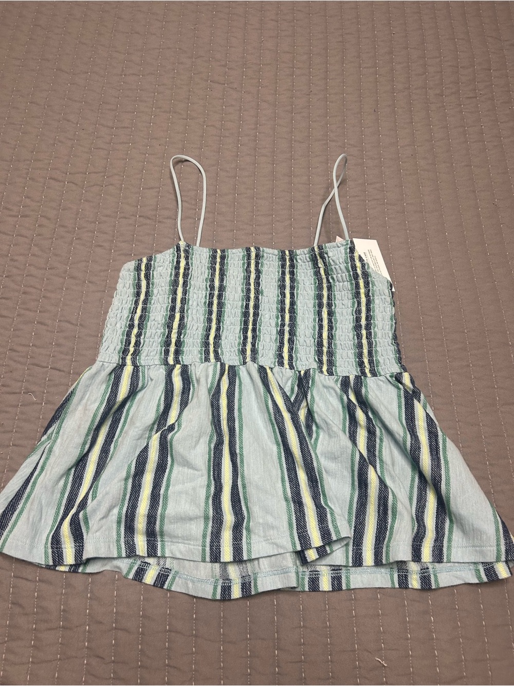 American Eagle Outfitters Striped Smocked Cami Top - Light Blue, Navy, Yellow